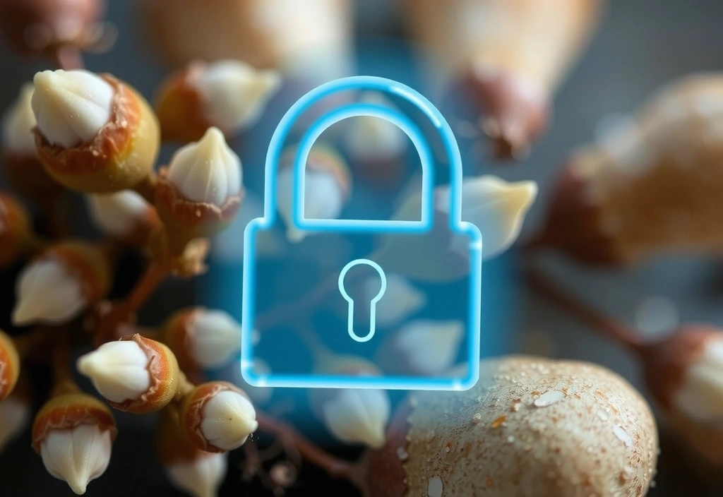 Secure digital padlock icon over a natural background